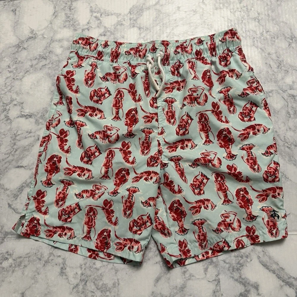 Brooks Brothers Boys Swim‎ Trunks Lined Size 14 Lobsters Preppy Red Blue Pockets